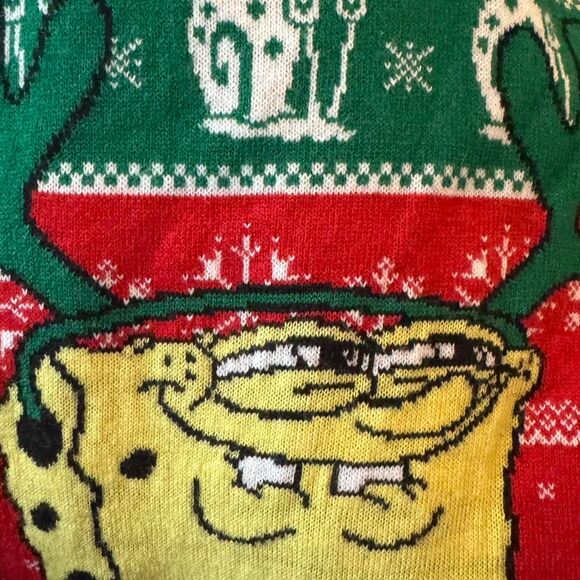 SpongeBob SquarePants Ugly Christmas Sweater XL Green Red Fair Isle 2022 Nickelo - Picture 6 of 6